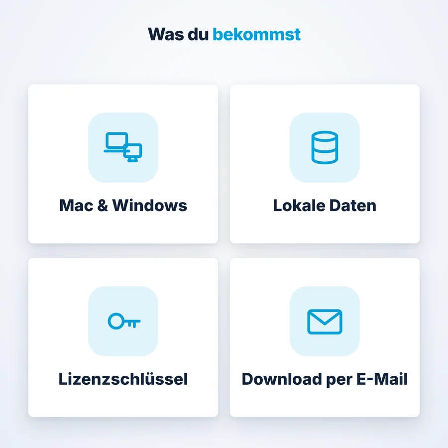 FollowTrace Pro: Lieferumfang (App-Ansicht mit Beispieldaten)