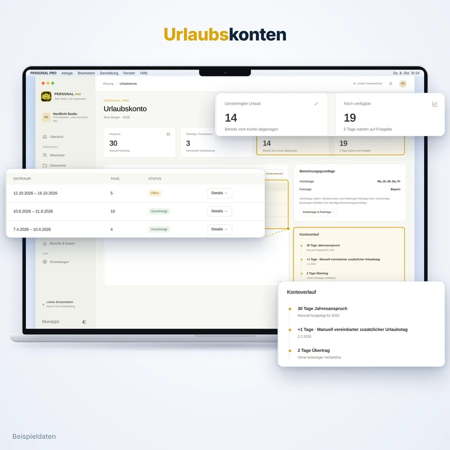 Personal Pro: Urlaubskonten (App-Ansicht mit Beispieldaten)