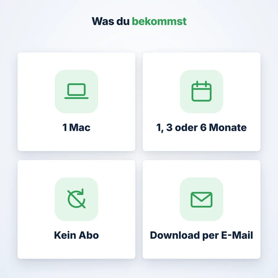 VPN Pro: Lieferumfang (App-Ansicht mit Beispieldaten)